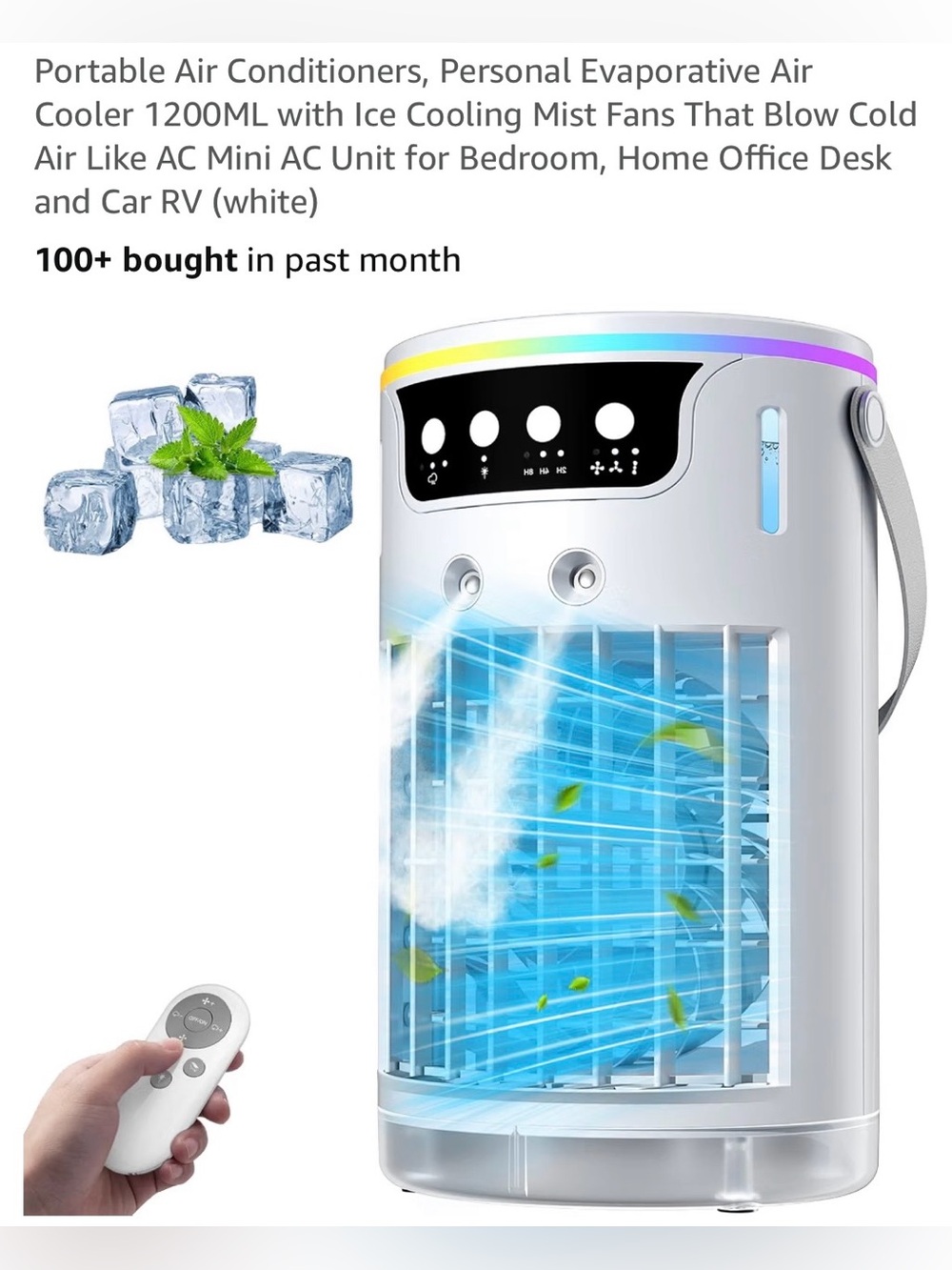 White Portable Personal Evaporative Air Cooler with Remote and usb charger. NIOB